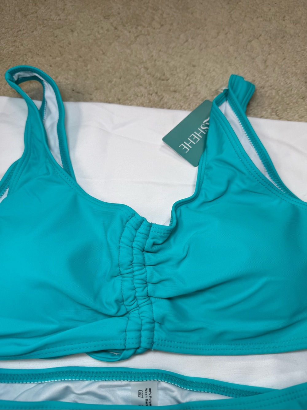 Turquoise Ruched Bikini Set - Women - Picture 2 of 7